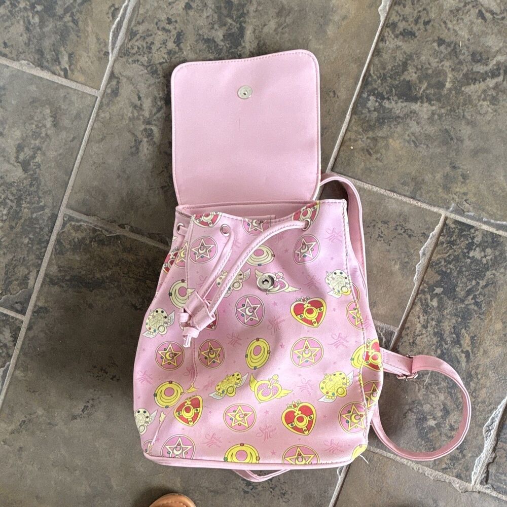 Sailor Moon Pink Faux Leather Backpack Purse Adjustable Straps Pockets - Picture 4 of 6